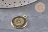 Pendentif rond motif pissenlit acier 304 inoxydable doré 16mm, x1 (G11103)