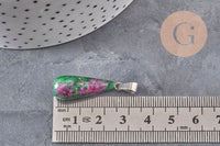 Pendentif goutte rubis zoisite naturel acier inoxydable platine 28mm, x1 (G11120)