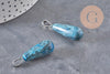 Pendentif goutte agate naturelle bleu acier inoxydable platine 28mm, x1 (G11117)