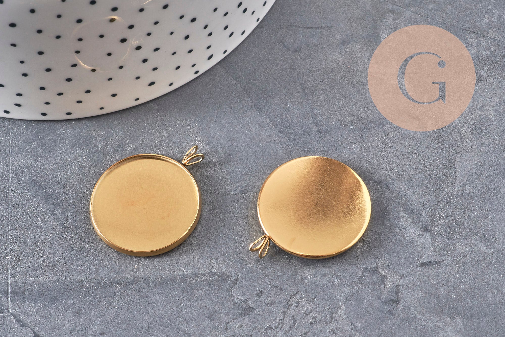 Pendentif rond support pour cabochon 25mm acier inoxydable doré IP, x1 (G11125)