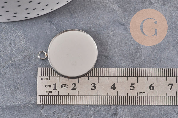 Pendentifs Supports cabochons ronds acier 304 inoxydable platine 25mm, x5 (G11126)