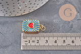 Pendentif locket rectangle cœur porte-photo laiton doré 18K émaillé 26mm, x1 (G11146)