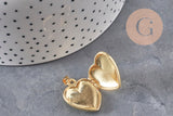 Pendentif locket cœur porte-photo laiton doré 18K 20.5mm, x1 (G11157)