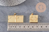 Pendentif locket carré laiton doré 18K étoiles zircons 20.5mm, x1 (G11138)