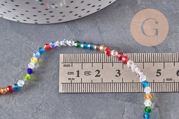 Perles cristal toupies à facette multicolore 3-3.3mm, x1 fil de 32.5cm (G11127)