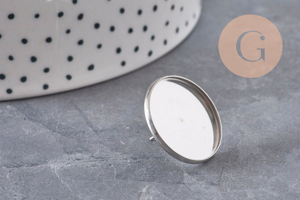Clous-puces oreille support cabochon rond 10mm acier 304 inoxydable platine, x2 (G11130)