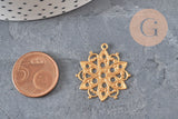 Raw brass round rosette stamped pendant 26mm, x2 (G10166)
