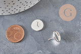 Earring studs, round cabochon setting, 12mm, 304 stainless steel, silver-plated, x10 (G11214)