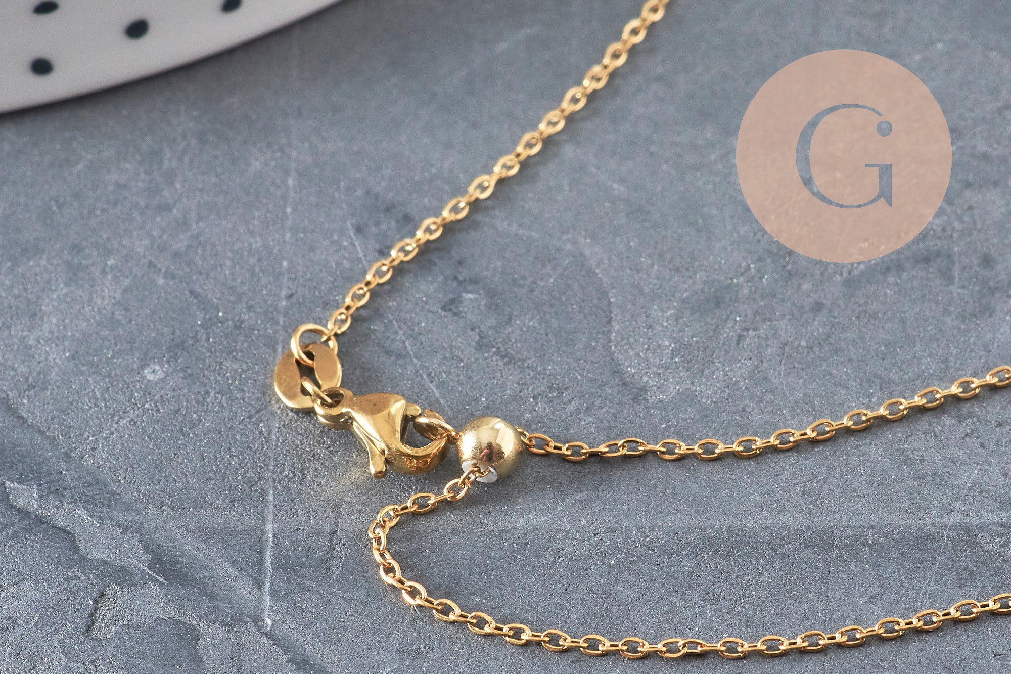 Adjustable IP gold-plated 304 stainless steel curb chain necklace, 2mm/51cm, x1 VALID