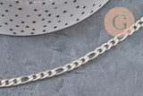 Cadena figaro acero 304 inoxidable plateado 9x4mm, x1 metro VÁLIDO