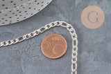 Cadena figaro acero 304 inoxidable plateado 9x4mm, x1 metro VÁLIDO