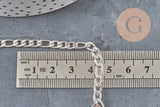 Cadena figaro acero 304 inoxidable plateado 9x4mm, x1 metro VÁLIDO