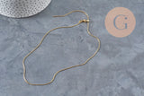 Adjustable snake chain necklace, 304 stainless steel, gold IP, 0.8mm/51cm, x1 VALID