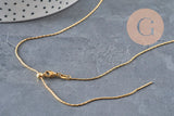 Adjustable snake chain necklace, 304 stainless steel, gold IP, 0.8mm/51cm, x1 VALID