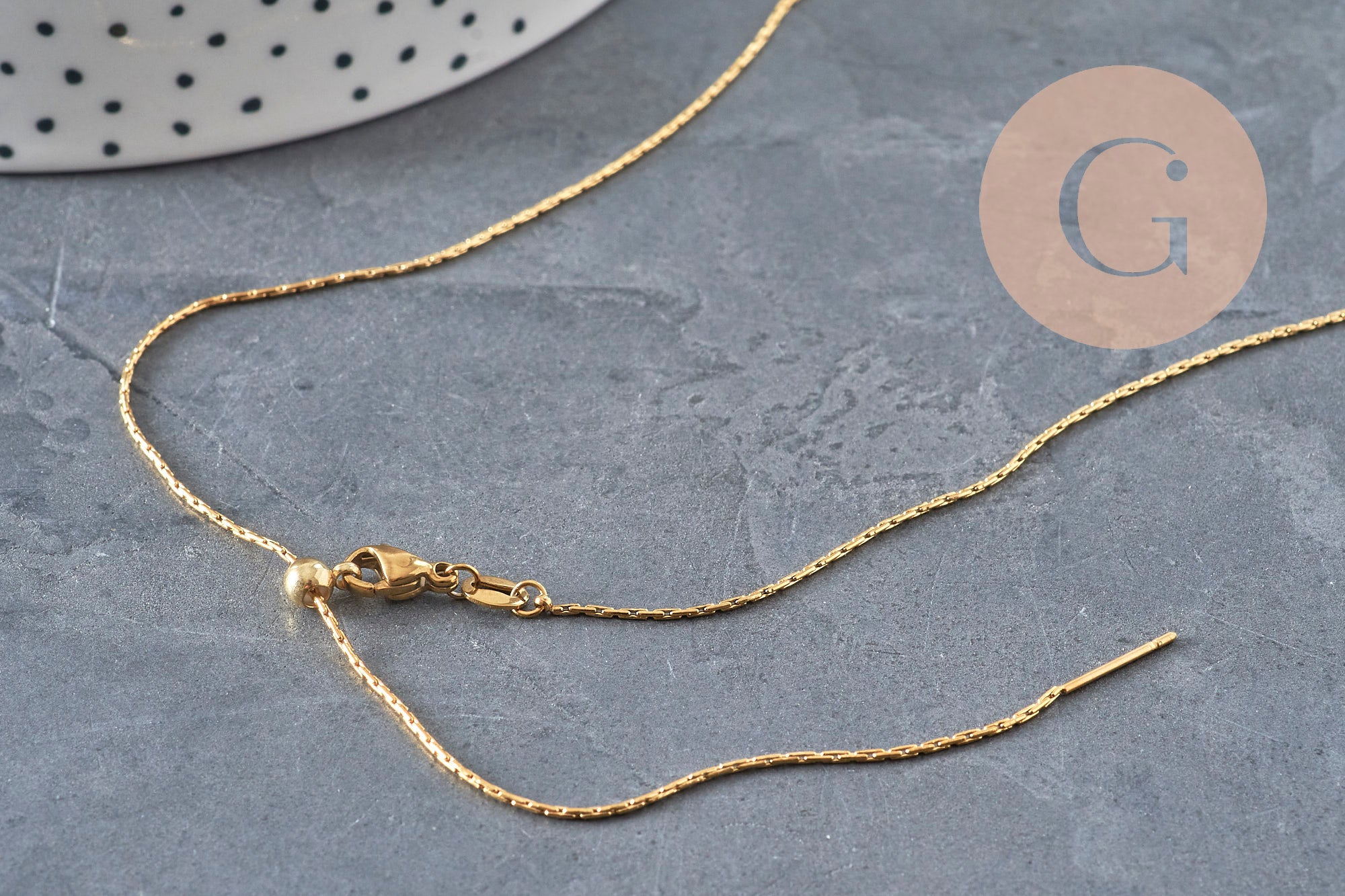 Adjustable snake chain necklace, 304 stainless steel, gold IP, 0.8mm/51cm, x1 VALID
