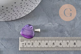 Colgante corazón ágata natural violeta acero plateado 23mm, x1 VÁLIDO