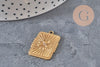 Pendentif rectangle trèfle 4 feuilles acier doré zircon 25mm, x1 (G11276)