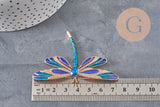 Dragonfly winged insect pin golden zamac blue 74x50mm, x1 VALID