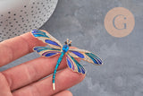 Dragonfly winged insect pin golden zamac blue 74x50mm, x1 VALID