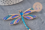 Dragonfly winged insect pin golden zamac blue 74x50mm, x1 VALID