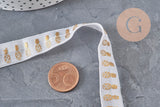 White and gold pineapple elastic ribbon 16mm, x1/5/10 Meter (G2155)