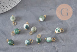 Nugget charm, natural green agate, 304 gold-plated stainless steel, 14mm, x1 VALID