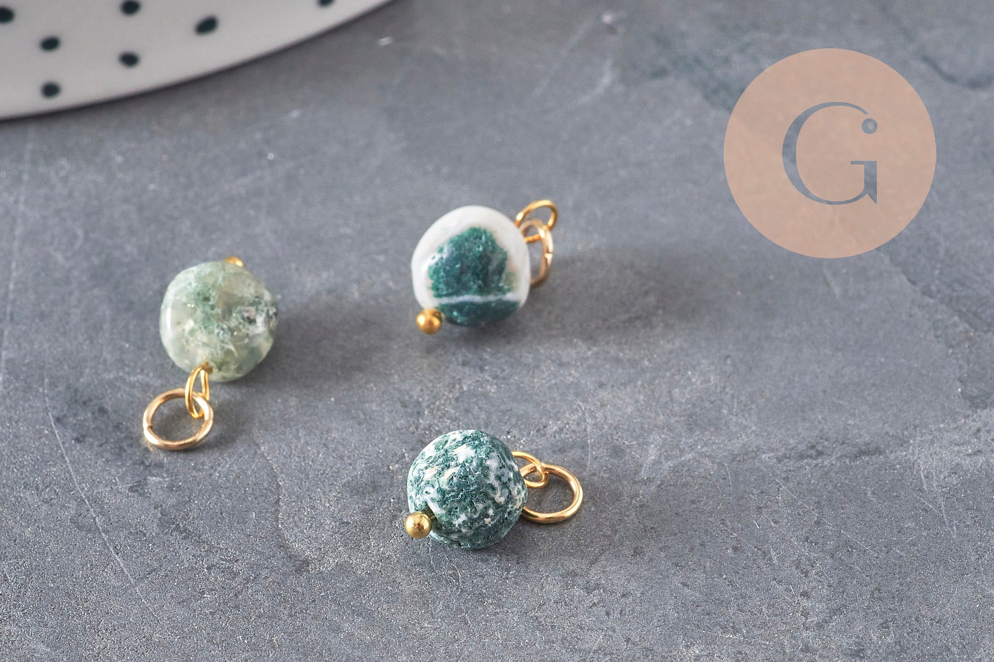Nugget charm, natural green agate, 304 gold-plated stainless steel, 14mm, x1 VALID