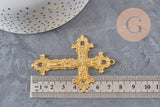 Colgante cruz zamak dorado flores 74mm, x1 VÁLIDO