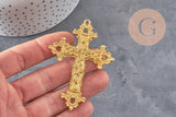 Colgante cruz zamak dorado flores 74mm, x1 VÁLIDO