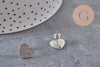 Pendientes de botón corazón acero inoxidable 304 plano arenado 1 agujero 13mm, el par VÁLIDO