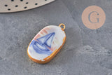 Pendentif ovale céramique acier inoxydable doré PVD 16mm, x1 (G11304) VALIDE-Breloques et pendentifs-Gingerlily Perles