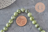 Perle jade vert olive ronde naturelle 8mm, x1 fil de 38cm (G11341)