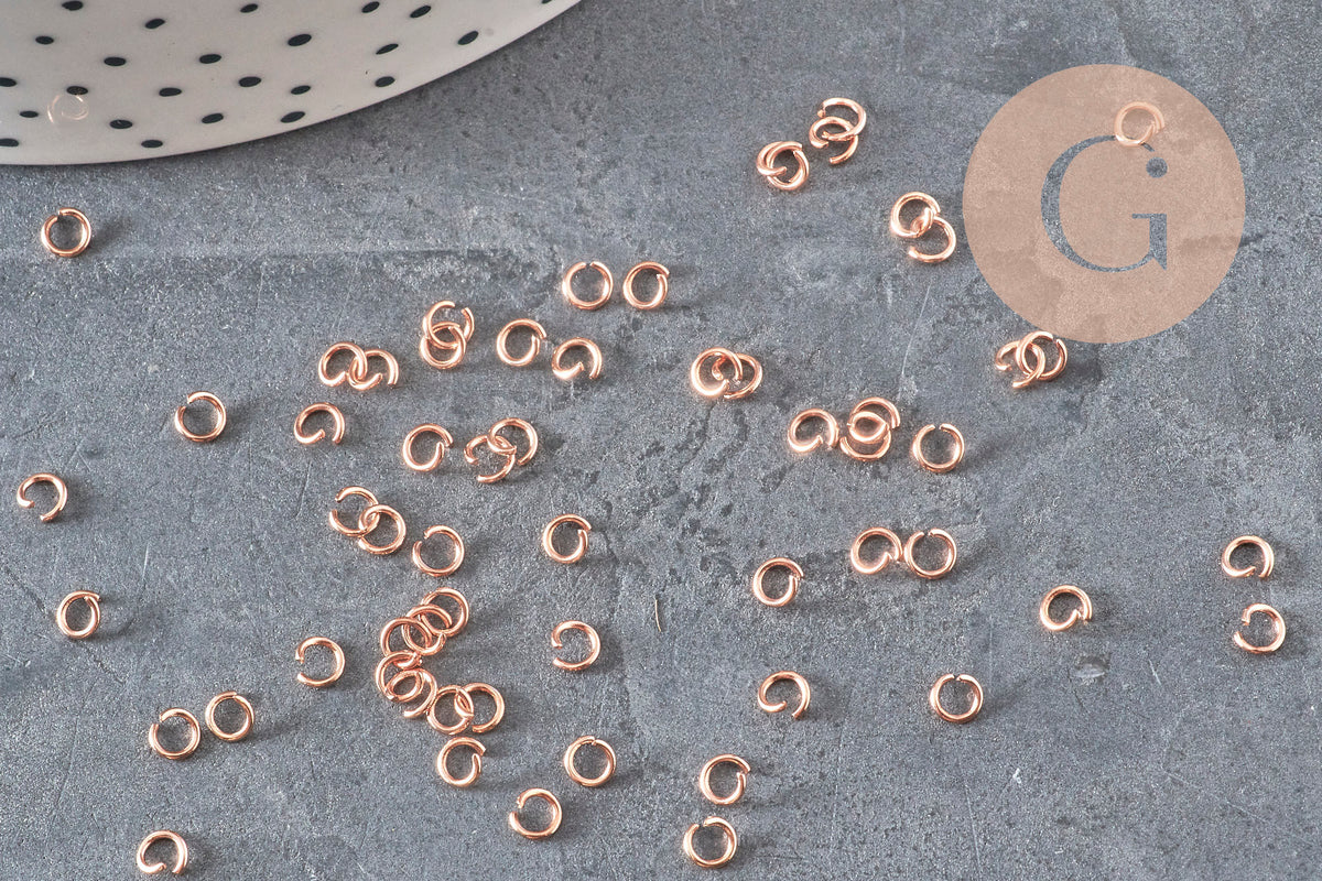 Anneaux de jonction acier 304 inoxydable or rose 3.5x0.6mm, x50 (G11350)