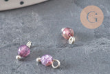 Breloque ronde agate naturelle facetée laiton platine 8.5mm, x1 (G11369)