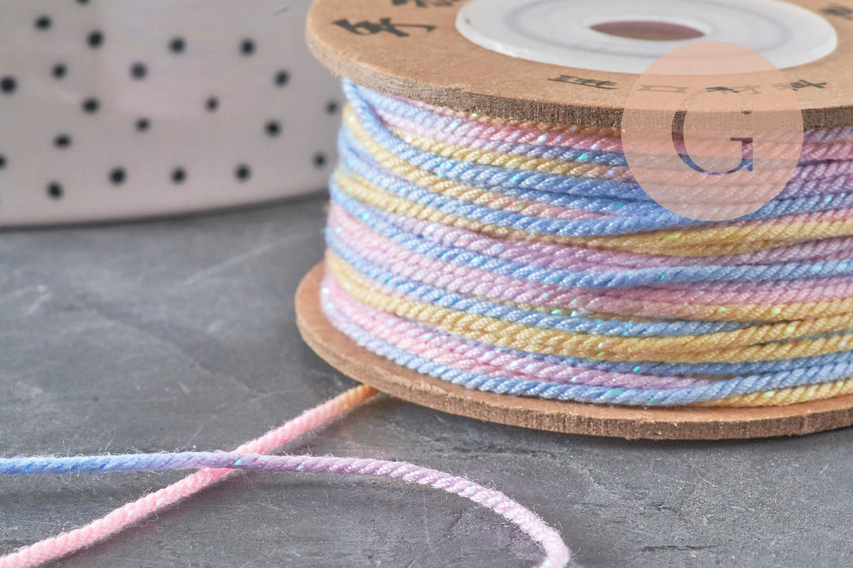 Pastel multicolored cotton cord 1mm, x5 meters (G11330)