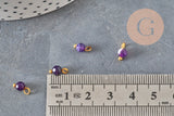 Breloque ronde agate naturelle facetée laiton doré 8.5mm, x1 (G11370)