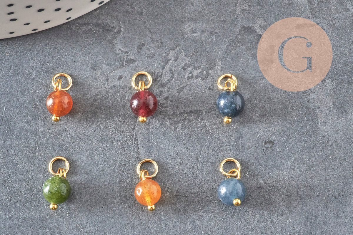 Breloque ronde Jade teinté acier 304 inoxydable doré 10.5mm, x1 (G11366)-Breloques et pendentifs-Gingerlily Perles