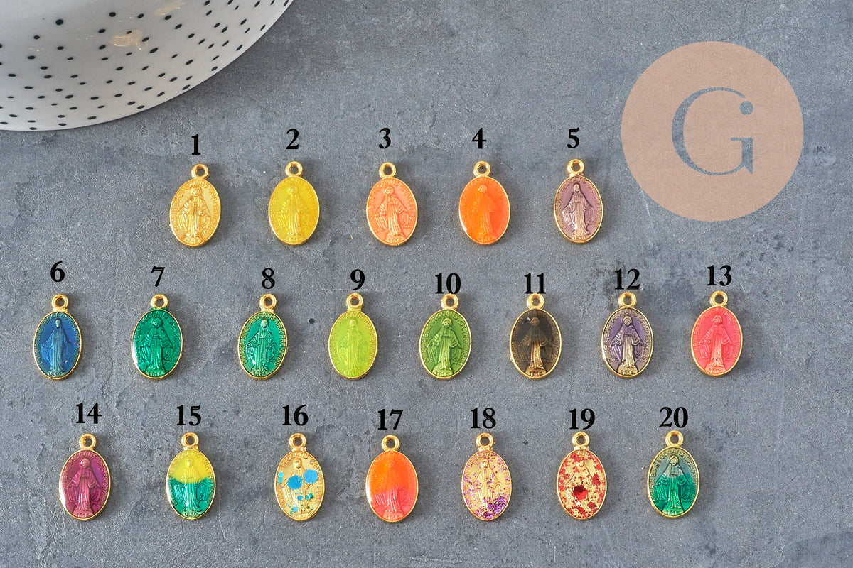 Colgante medalla Virgen María ovalada zamac oro esmaltado 17.5mm x1 o x5 (G8839)