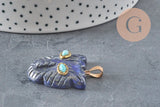 Pendentif tête de léopard Lapis Lazulis naturel laiton doré 32.5mm, x1 VALIDE-pendentif pierre-Gingerlily Perles