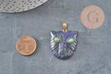 Pendentif tête de léopard Lapis Lazulis naturel laiton doré 32.5mm, x1 VALIDE-pendentif pierre-Gingerlily Perles