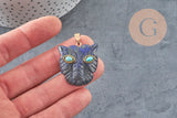 Pendentif tête de léopard Lapis Lazulis naturel laiton doré 32.5mm, x1 VALIDE-pendentif pierre-Gingerlily Perles