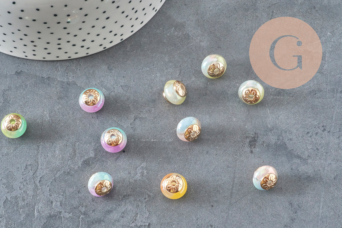 Perles fleurs rondelles résine réactives UV multicolores 12mm, x10 VALIDE-Perles-Gingerlily Perles