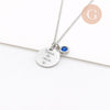 Collier personnalisé médaille gravée et pierre de naissance acier inoxydable 304, x1 (ADN10) (G11101)