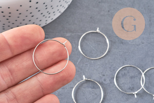 Anneaux créole métal platine 25mm, x20-50-100, (G2582)