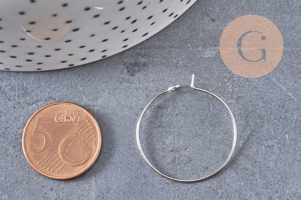 Anneaux créole métal platine 25mm, x20-50-100, (G2582)