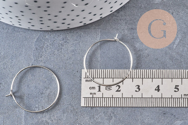 Anneaux créole métal platine 25mm, x20-50-100, (G2582)