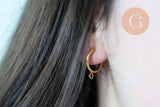 Anneaux créoles acier doré 316 oreilles non percées 15.5mm, création boucles la paire (G6390)