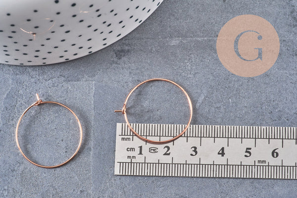 Anneaux créoles laiton or rose 25mm, x20-50-100(G4800)