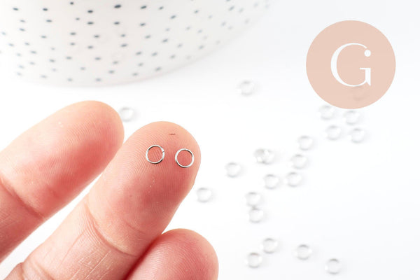 Anneaux de jonction ronds acier 304 platine inoxydable 4mm-0.4mm, x50 (G9393)