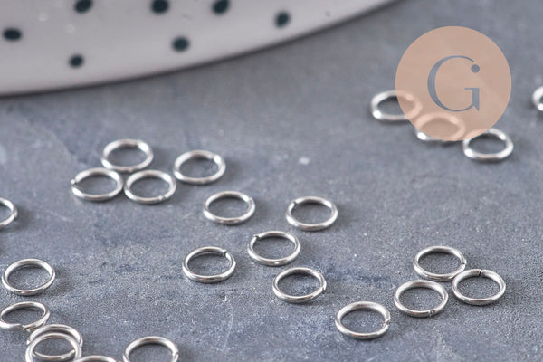 Anneaux de jonction ronds acier 304 platine inoxydable 4mm-0.5mm, x1 gr (G10983)